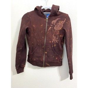 Grail Womens Sweater Jacket Size Small Hoodie Fullzip Cotton Graphic Hummingbird